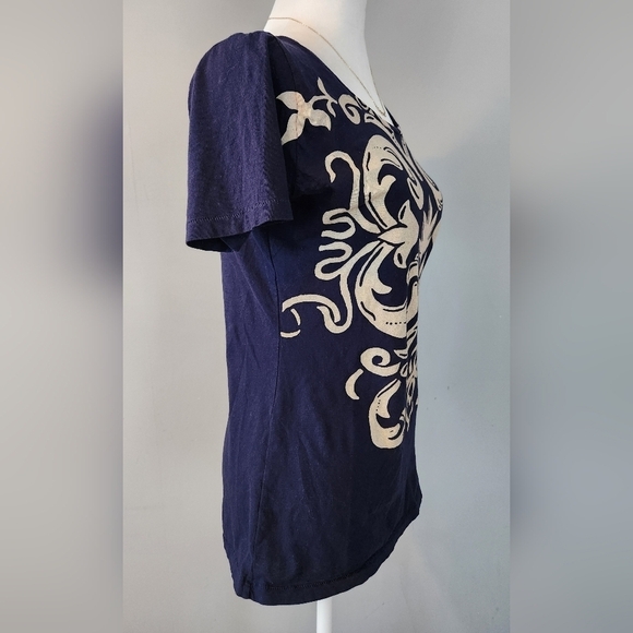 EDUN Organic Cotton Tee Shirt. Navy And Cream. Size Large - Picture 8 of 8